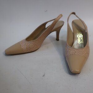 Authentic Salvatore Ferragamo Nude Gancini Embossed Slingback Heels Pumps 8